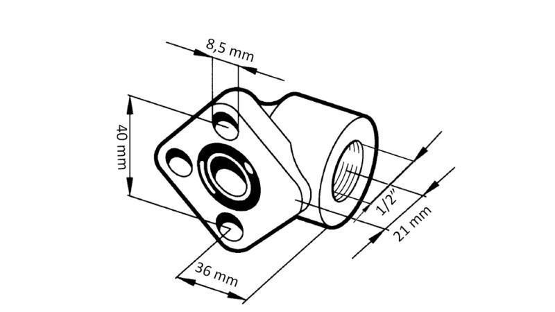 CONEXÃO DE TUBO 1/2 - FLANGE DE ÂNGULO fi 40
