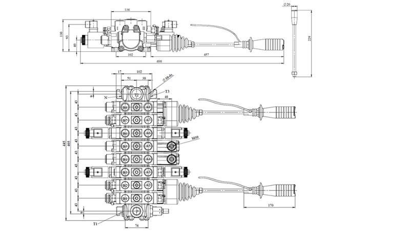 VÁLVULA HIDRÁULICA HIAB 8xPC70   2x JOYSTICK - CONTROLE ELÉTRICO 12V