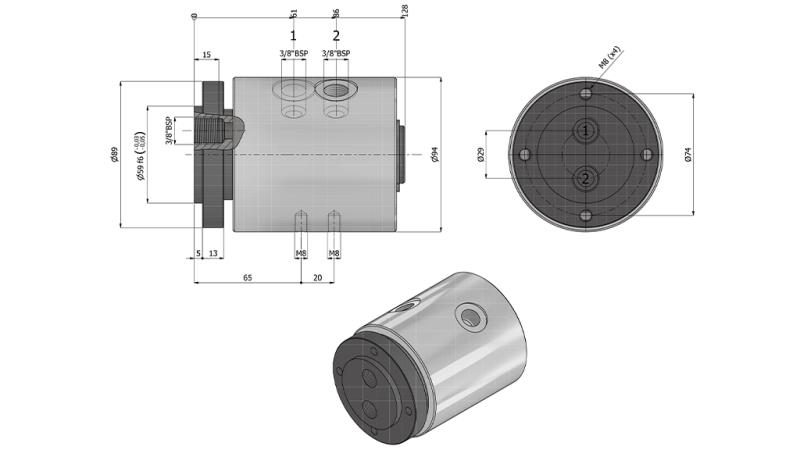 CONECTOR GIRATÓRIO HIDRÁULICO 2VIAS IH2037-GY6LS 3/8 30LIT/MIN 350RPM 350BAR