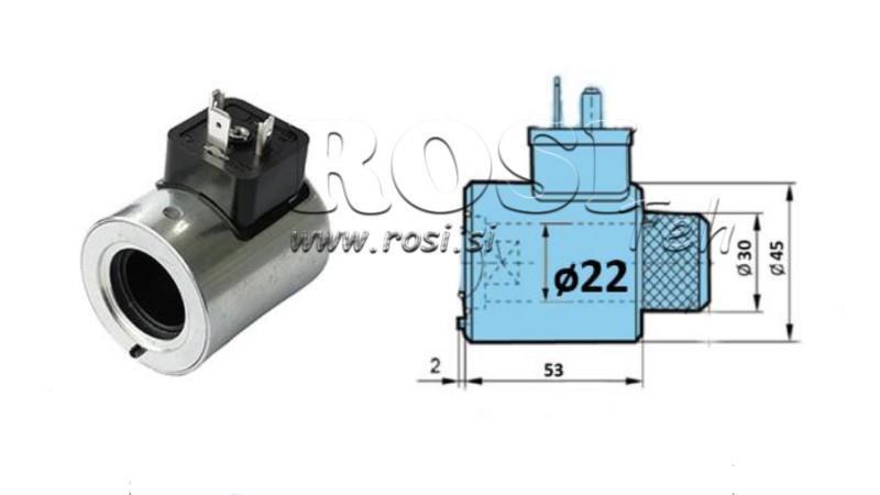 BOBINA ELETROMAGNÉTICA 12V DC PARA VÁLVULA CETOP - fi 30mm-53mm 29W