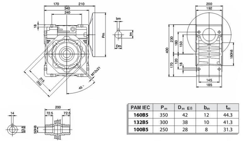 REDUTOR PMRV-150 PARA MOTOR ELÉTRICO MS132 (7.5kW) RAZÃO 40:1