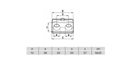 SUPORTE DE TUBO FI 12 - DUPLO - dimensões