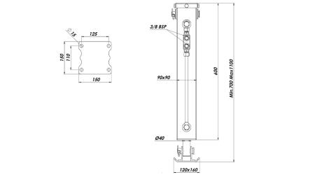 PÉ HIDRÁULICO DUPLO-AÇÃO 2.5 TON 420MM (90X90X600)