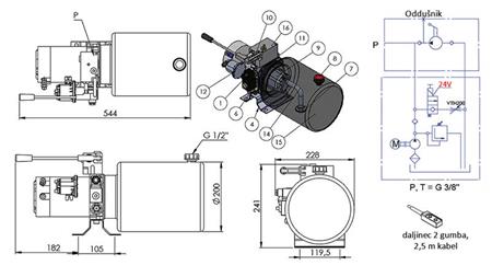 AGREGADO HIDRÁULICO MINI 24V DC - 2.2kW = 2.1cc - 8 lit - montagem de direção única COM BOMBA MANUAL