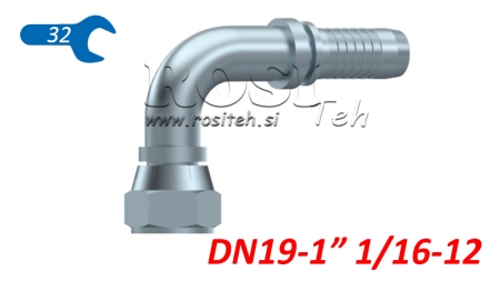 CONEXÃO HIDRÁULICA DKJ JIC74° CURVA FEMEA 90° DN19-1 1/16-12