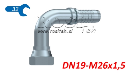 CONEXÃO HIDRÁULICA BSP FEMEA CURVA 90° DN19-M26X1,5