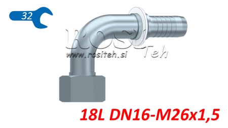 CONEXÃO HIDRÁULICA DKOL 18 L COM CURVA FEMEA 90 DN16-M26X1,5