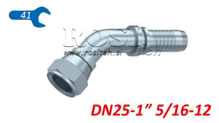 CONEXÃO HIDRÁULICA DKJ JIC74° CURVA FEMEA 45° DN25-1 5/16-12