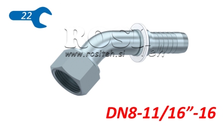 CONEXÃO HIDRÁULICA DKORFS CURVA FEMEA 45° DN8-11/16-16