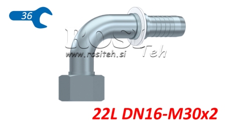 CONEXÃO HIDRÁULICA DKOL 22 L CURVA FEMEA 90 DN16-M30X2