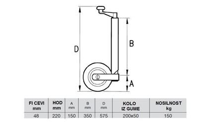 PÉ DE SUPORTE PARA REBOQUE DE CARRO 220mm-150kg