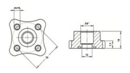 CONECTOR DE TUBO 3/8 - FLANGE RETA fi 30