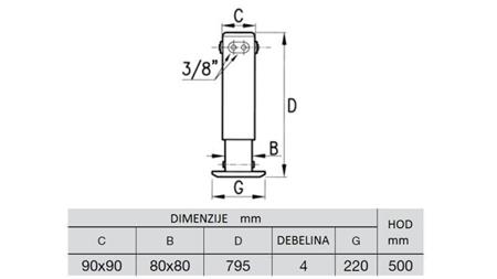 PATA HIDRÁULICA BICAMADA 2.9 TON 400mm - dimensões