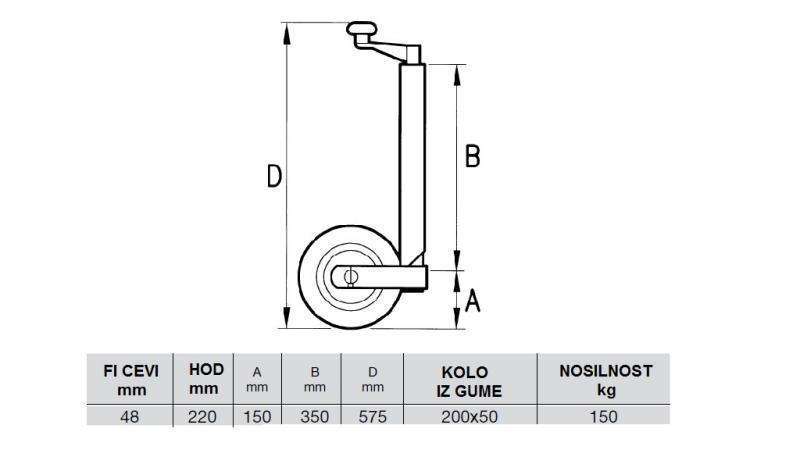 PÉ DE SUPORTE PARA REBOQUE DE CARRO 220mm-150kg