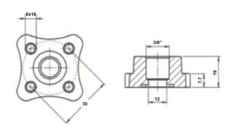 CONECTOR DE TUBO 3/8 - FLANGE RETA fi 30