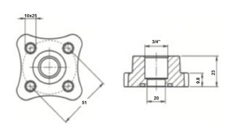 CONECTOR DE MANGUEIRA 3/4 - FLANGE PLANA fi 50