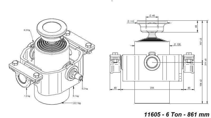TELESKOPSKI CILINDER COMPACT 6 STOPENJ 861mm x125 -KROGLA