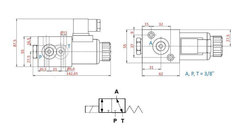 3 potni ventil 3/8 24V - 50lit
